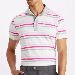 G/FORE Golf Shirt - Favourite Stripe Tech Jersey - Cameo AW23 -Fashion Golf g4mf23k001b cameo 20