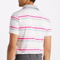 G/FORE Golf Shirt - Favourite Stripe Tech Jersey - Cameo AW23 -Fashion Golf g4mf23k001b cameo 21