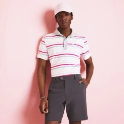 G/FORE Golf Shirt - Favourite Stripe Tech Jersey - Cameo AW23 -Fashion Golf g4mf23k001b cameo 24