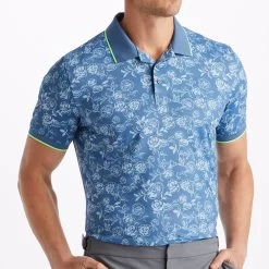 G/FORE Golf Shirt - Peony Sketch Tech Jersey - Slate AW23 -Fashion Golf g4mf23k061b sla 91