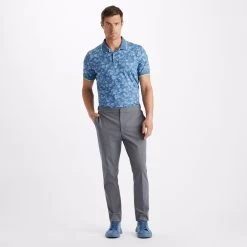 G/FORE Golf Shirt - Peony Sketch Tech Jersey - Slate AW23 -Fashion Golf g4mf23k061b sla 93