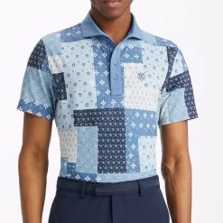 G/FORE Golf Shirt - Boro Patch Tech Pique - Slate AW23 -Fashion Golf g4mf23k240a sla 128
