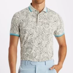 G/FORE Golf Shirt - Outline Iris Tech Pique - Stone AW23 -Fashion Golf g4mf23k242 stn 170