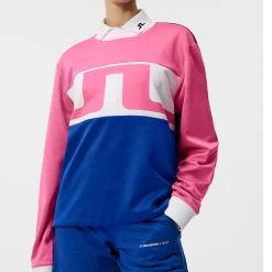 J.Lindeberg Golf Jumper - Jones Crew Neck - Azalea Pink HS23 -Fashion Golf j lindeberg golf jumper jones crew neck azalea pink hs23 gmjs08400 s098 2 1