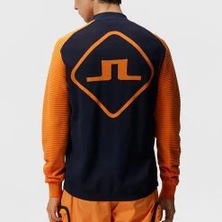 J.Lindeberg Golf Mid Layer - Rolf Hybrid Knit FZ - JL Navy SS23 -Fashion Golf j lindeberg golf pullover rolf hybrid knit jl navy ss23 amkw07594 6855 d