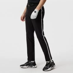 J.Lindeberg Golf Trousers - Stuart Stripe Pant Slim - Black AW23 -Fashion Golf j lindeberg golf trousers stuart stripe pant slim black ss23 gmpa07912 9999 81
