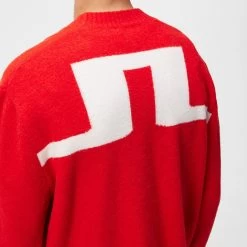 J.Lindeberg Golf Jumper - Clarke Knitted Cardigan - Fiery Red AW23 -Fashion Golf j lindeberg golf jumper clarke knitted cardigan fiery red aw23 5 detail