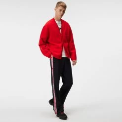 J.Lindeberg Golf Jumper - Clarke Knitted Cardigan - Fiery Red AW23 -Fashion Golf j lindeberg golf jumper clarke knitted cardigan fiery red aw23 7 detail