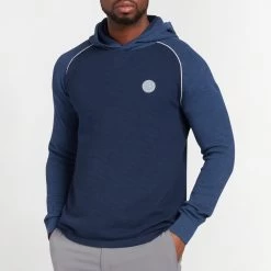 Original Penguin Golf Hoodie - Textured Knit - Black Iris SS23 -Fashion Golf oggsd059 413 original penguin golf hoodie performance pullover black iris ss23 d