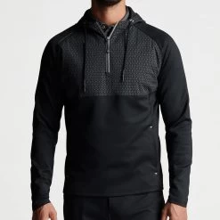 Peter Millar Golf Hoodie - Hyperlight Weld Hybrid HZ - Black SS23 -Fashion Golf peter millar golf hoodie hyperlight weld hybrid hz black ss23 ms23ez53b blk m