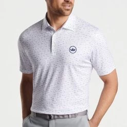 Peter Millar Golf Shirt - Cypress Print Polo - White AW23 -Fashion Golf peter millar model shot 0000s 0082 mf23ek13s wht alt a