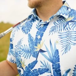 PUMA Golf Shirt - Cloudspun Aloha Polo - White - Festive Blue AW23 -Fashion Golf puma aw23 detail shot 0007 layer 18
