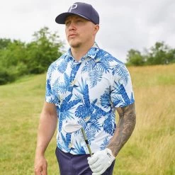 PUMA Golf Shirt - Cloudspun Aloha Polo - White - Festive Blue AW23 -Fashion Golf puma aw23 detail shot 0008 layer 11