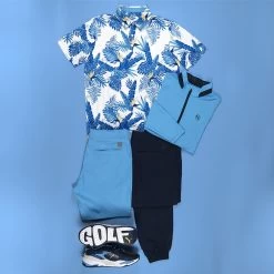 PUMA Golf Shirt - Cloudspun Aloha Polo - White - Festive Blue AW23 -Fashion Golf puma aw23 laydown shot salter 0000 puma ss23 12